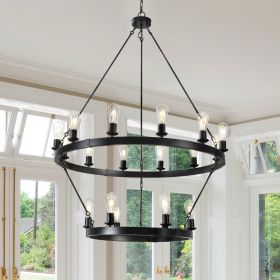 Retro style Large 2-Tier circular ceiling Ironwork chandelier