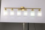 6-Light Golden Bathroom Vanity Light Fixture, Frosted Glass Shades, Modern Wall Mounted Lighting (No Bulbs)