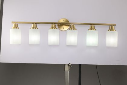 6-Light Golden Bathroom Vanity Light Fixture, Frosted Glass Shades, Modern Wall Mounted Lighting (No Bulbs)