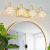 Modern Crystal Bathroom Vanity Light, 4-Light Golden Wall Sconce with Clear Glass Shade, Elegant Wall Mount Lighting for Bathroom, Powder Room