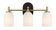 Meadows Three Lights Vanity Brushed Gold Bathroom Wall Light for Bathroom Over Mirror 20.5"W × 10.125"H × 5.5"E with White Frosted Glass
