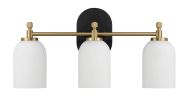 Meadows Three Lights Vanity Brushed Gold Bathroom Wall Light for Bathroom Over Mirror 20.5"W × 10.125"H × 5.5"E with White Frosted Glass