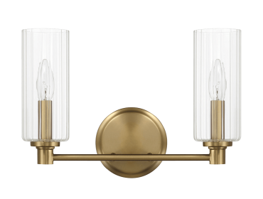 Regal Double Light Vanity With Clear Ribbed Glass - Satin Brass