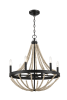 Starry Wood Chandelier Farmhouse Six Candle Light Wood Beaded Black Pendant Light for Dining Room