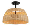 Twinkle Double Lights Semi Flush With Rattan Shade Black Metal Finish for Farmhouse Style