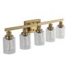 Golden 5-Light Vanity Light with Clear Glass Shades, Modern Iron Metal Bathroom Wall Fixture for Mirror