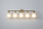 5-Light Golden Bathroom Vanity Light Fixture, Frosted Glass Shades, Modern Wall Mounted Lighting (No Bulbs)
