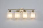 4-Light Golden Bathroom Vanity Light Fixture, Frosted Glass Shades, Modern Wall Mounted Lighting (No Bulbs)