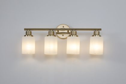 4-Light Golden Bathroom Vanity Light Fixture, Frosted Glass Shades, Modern Wall Mounted Lighting (No Bulbs)