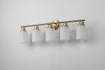 5-Light Golden Bathroom Vanity Light Fixture, Frosted Glass Shades, Modern Wall Mounted Lighting (No Bulbs)