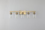 Golden 5-Light Vanity Light with Clear Glass Shades, Modern Iron Metal Bathroom Wall Fixture for Mirror