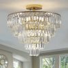 (Same as W1340102252/L5001) Gold Crystal Chandeliers,5-Tier Round Semi Flush Mount Chandelier Light Fixture