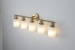 5-Light Golden Bathroom Vanity Light Fixture, Frosted Glass Shades, Modern Wall Mounted Lighting (No Bulbs)