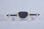 Vintage 4-Light Wall Sconce with Clear Crystal Shades, Black Iron Finish Vanity Light Fixture for Bathroom or Hallway (No Bulbs)