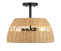 Twinkle Double Lights Semi Flush With Rattan Shade Black Metal Finish for Farmhouse Style