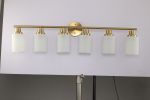 6-Light Golden Bathroom Vanity Light Fixture, Frosted Glass Shades, Modern Wall Mounted Lighting (No Bulbs)