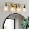 Golden 4-Light Vanity Light with Clear Glass Shades, Modern Iron Metal Bathroom Wall Fixture for Mirror