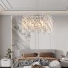 Luxurious Round Silver Crystal Chandelier, Contemporary Rectangular Pendant Light for Dining Room, Living Room, and Grand Foyers (Bulbs Not Included)