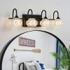 Retro 4-Light Bathroom Vanity Light Fixture - Black Finish with Crystal Glass Shades, Wall Mounted Lighting for Bathroom, Powder Room