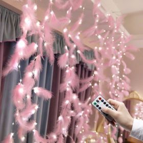 Pink Feather String Lights 9.8Ft Battery Powered Indoor String Light (Color: Positive White)