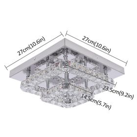 Modern Square Crystal Led Ceiling Light K9 Crystal Chandeliers Fixtures Dimming Stainless Steel Bedroom Light Indoor Lustres (Body Color: 27x27cm, Emitting Color: changeable no remote)