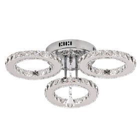 Crystal Chandelier Ceiling Lamp 3Rings Chrome Pendant Light Modern Flush Mount Fixtures for Bedroom Living Dining Room Luminaire (Body Color: 3 Rings, Emitting Color: Cold White)