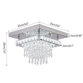 Luxury Crystal Square Bright Led Chandelier Modern Pendant Light Ceiling Lamp Dimmable Flush Mount Bedroom Dinning Living Room (Body Color: L25x W25cm, Emitting Color: Warm White)