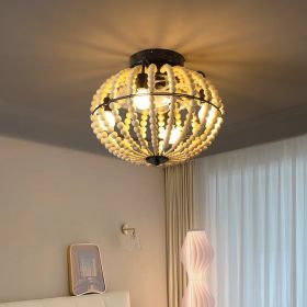 Beaded Fan lamp Wood Beaded Chandelier Oak White (Color: as Pic)
